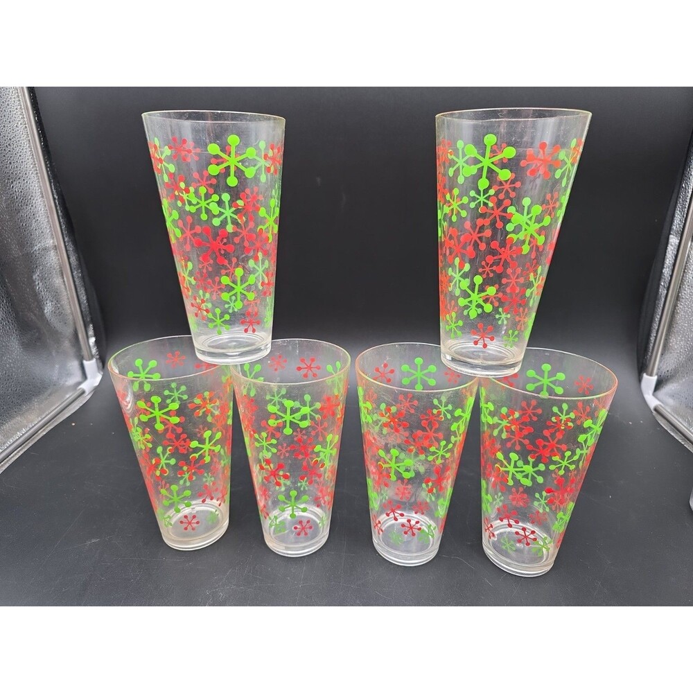 Set of 6 Vintage Snowflakes Power Drinking Plastic Cups 70s Retro Christmas MCM